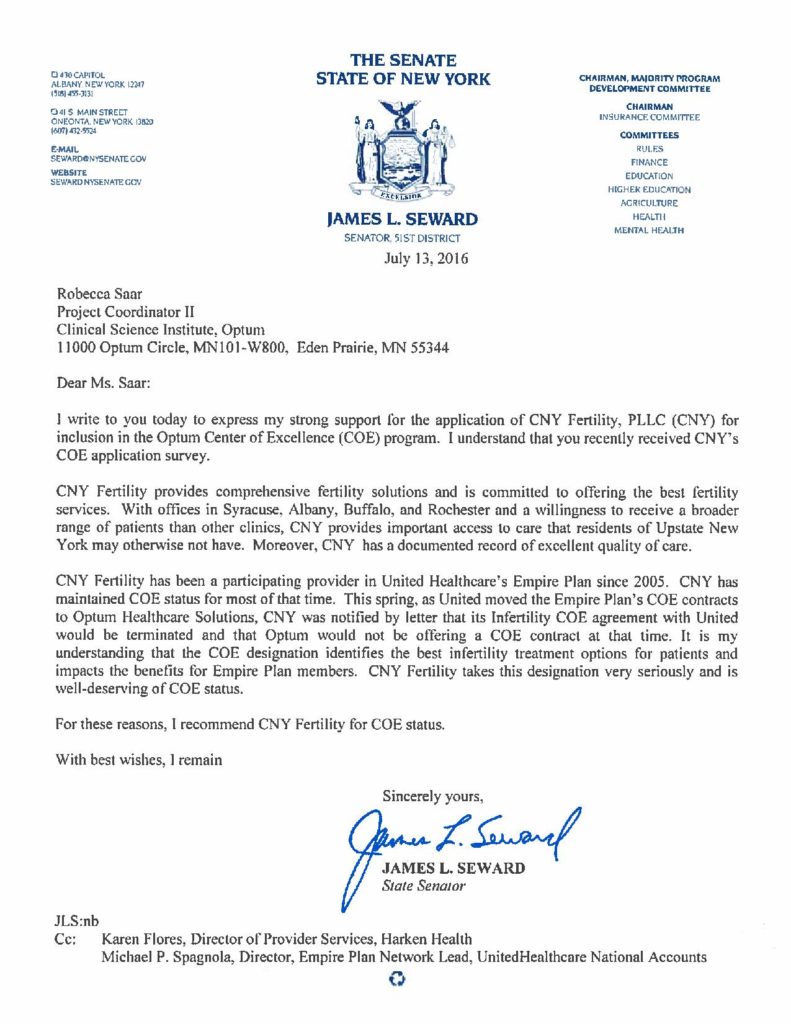 Senator James Seward Recommends CNY Fertility and Dr. Kiltz | CNY ...